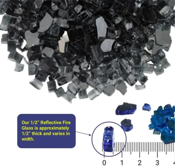 1/2 inch black reflective fire glass
