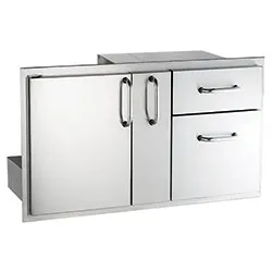 Grill Accessories - American Outdoor Grill Door with Double Drawer & Plate Storage
