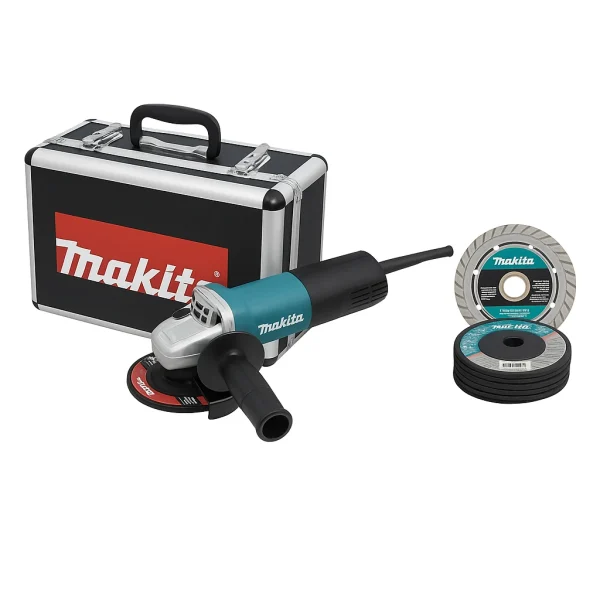 Makita Angle Grinder 4.5 with Case, Diamond Blade and 4 Grinding Wheels Makita Angle Grinder 4.5" with Case, Diamond Blade and 4 Grinding Wheels